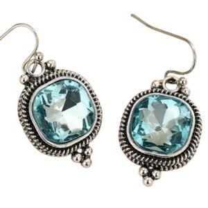 Silvertone and Blue Dangle Earrings